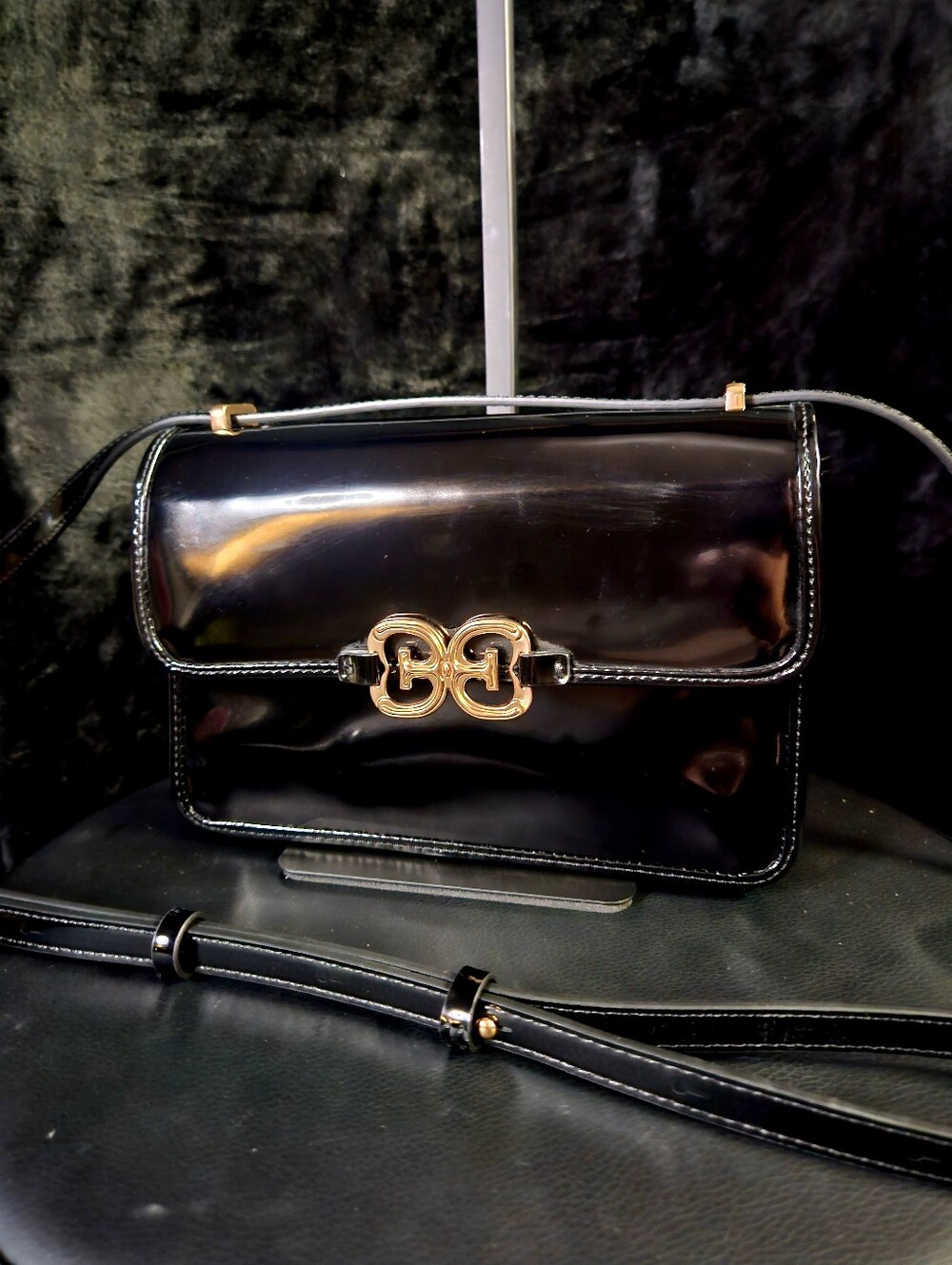 Sam Edelman Christy Box Small Convertible Shoulder Bag- Glossy Black